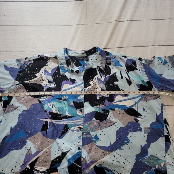 Attitudes by Renee Size 1X Blue Art To Wear Button Up Short Sleeve Mature - Picture 5 of 7